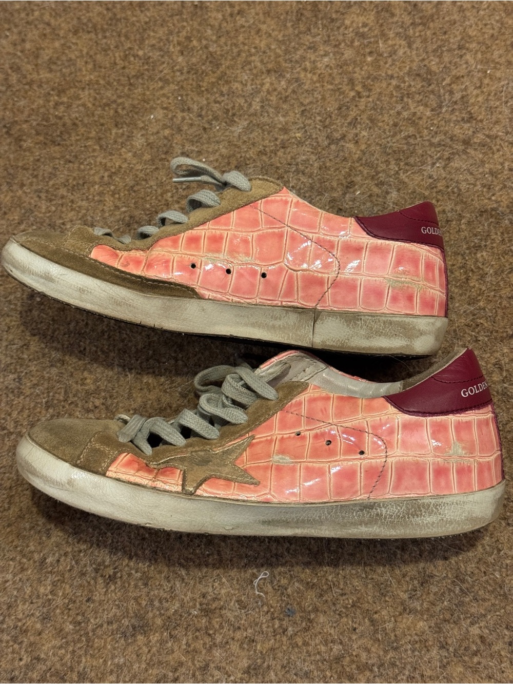 RARE Golden Goose Super-Star Pink Burgundy Crocodile Pattern Platinum Star Sz37 - Picture 3 of 10